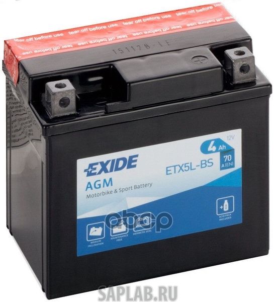 Купить EXIDE ETX5LBS Аккумулятор Exide Мото  12v 4а/Ч (Etx5l-Bs/Ytx5l-Bs) 113x70x105 (-/+) ETX5LBS